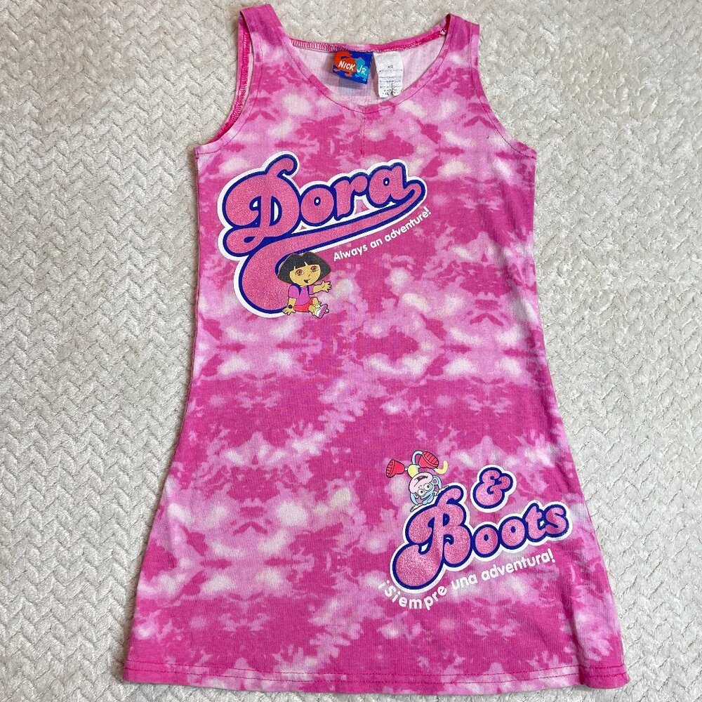 Vintage 2004 Nick Jr Dora the Explorer Pink Tie Dye Dress‎ Girls Size 4/5 Y2K